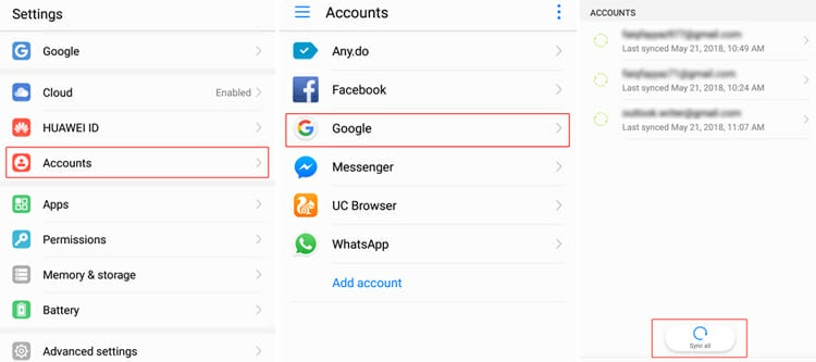 Back up contacts to gmail