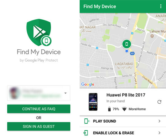 Find My Device app, track lost android phone
