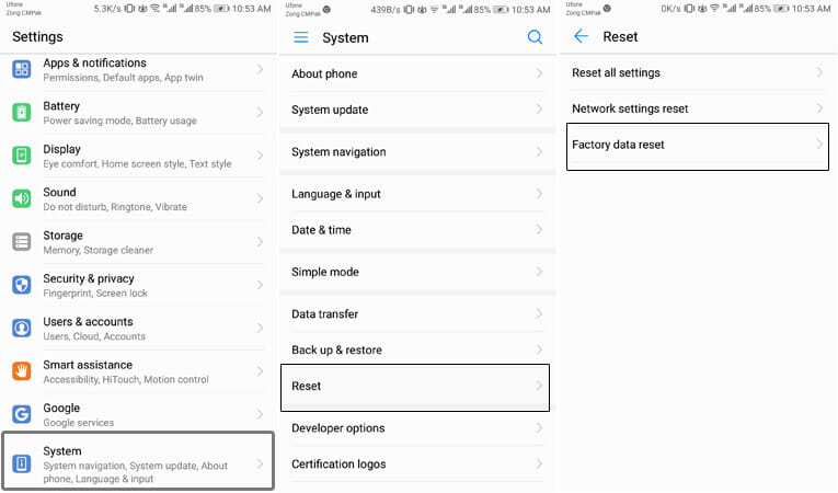 factory reset settings