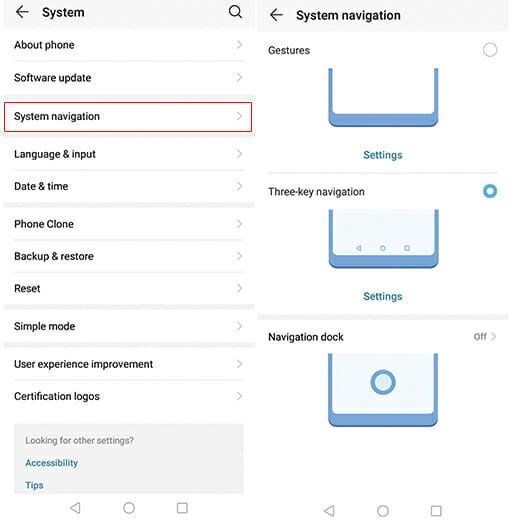 honor 10 lite system navigation