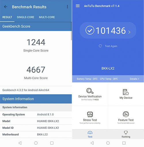 Benchmark Results of Honor 8C