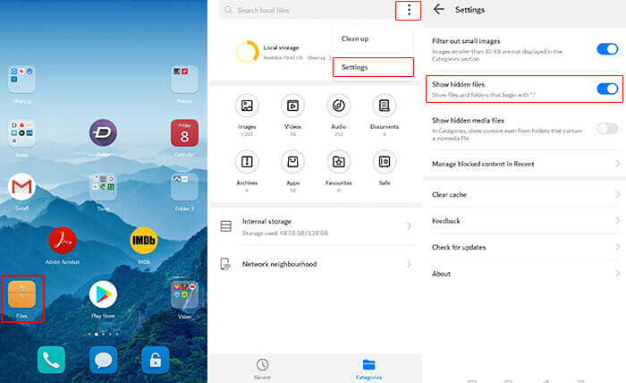 Show hidden files in phone