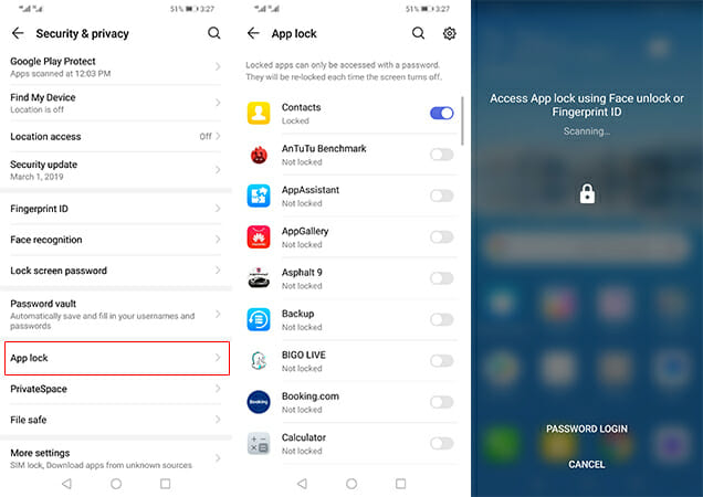 Huawei P30 lite App lock settings