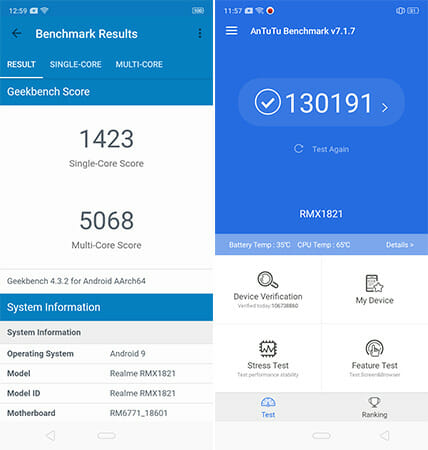 Realme 3 benchmark Scores