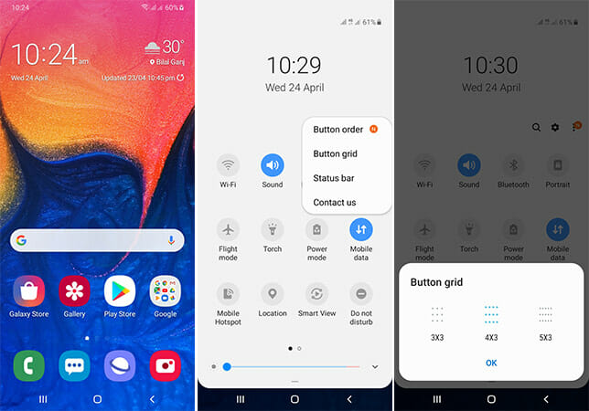 Samsung Galaxy A10 Display and Notifications area