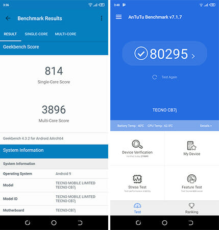 tecno Camon i4 Benchmark Apps