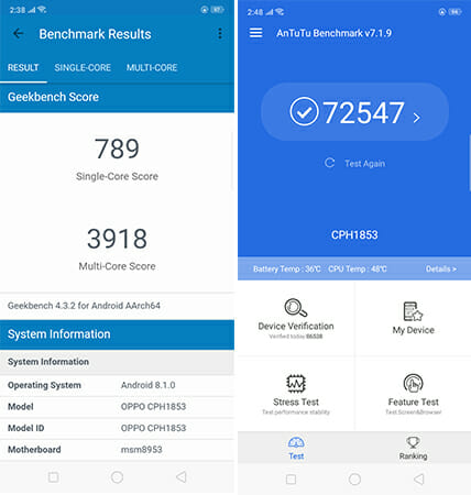 oppo A3s benchmark scores