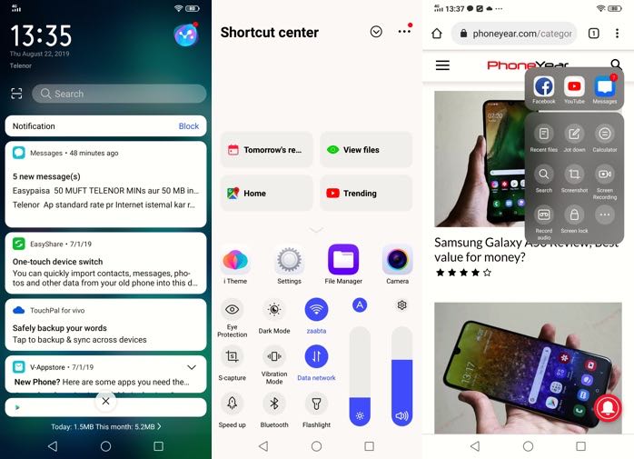 Vivo S1 Notification, Short Cut Center, Smart Launch