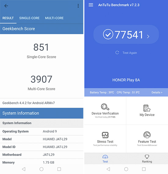 Honor 8A Benchmark Scores