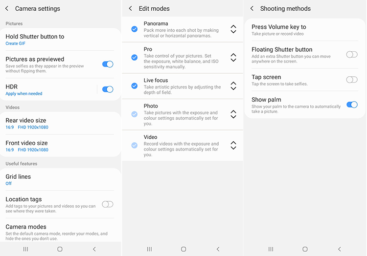 Samsung Galaxy A20s Camera Settings