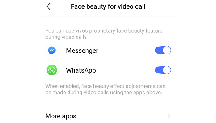 Face beauty for video call on vivo s1 pro